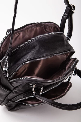 SILVIA ROSA Čierny batoh/kabelka a crossbody z eko kože