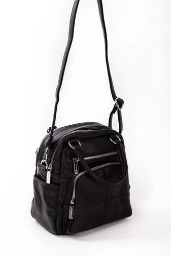 SILVIA ROSA Čierny batoh/kabelka a crossbody z eko kože