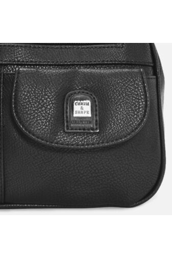 Čierna kabelka z umelej kože pre ženy s mnohými vreckami