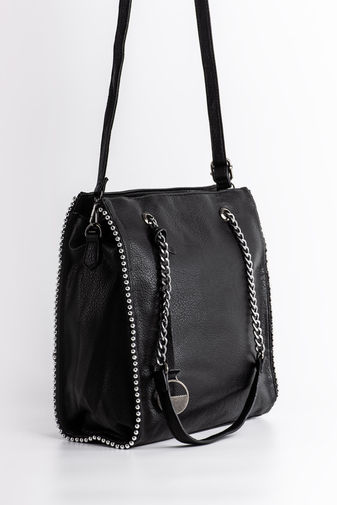 Dámska Čierna kabelka z umelej kože zdobená kovovými korálkami, Bonluo
