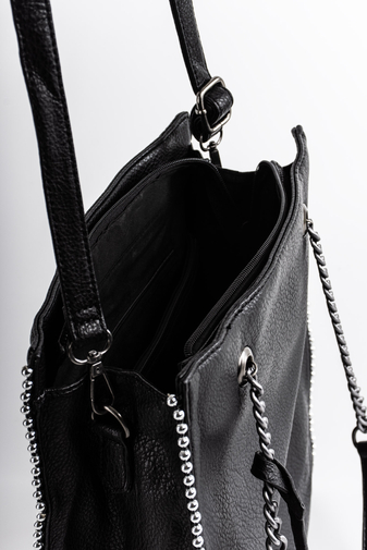 Dámska Čierna kabelka z umelej kože zdobená kovovými korálkami, Bonluo