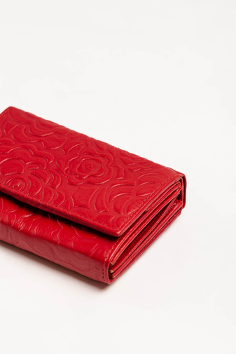 Sylvia Belmonte červená peňaženka s vytlačeným vzorom ruží vyrobená z pravej kože
