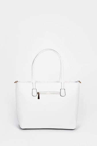 Elegantná biela malá kabelka z umelej kože - veľkosť so zlatým kovovým lemom