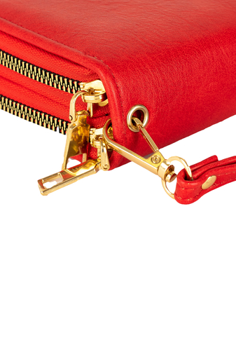 Dámska červená peňaženka z umelej kože s dvojitým zipsom