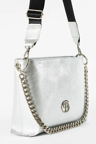 Prestige strieborná eko kožená crossbody kabelka do ruky
