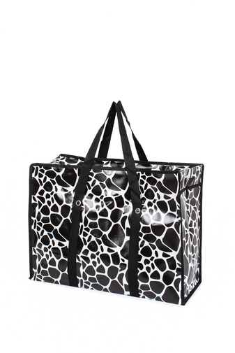 Veľká čierna nákupná taška s bielym kamienkovým vzorom