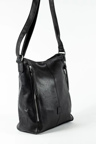 Crossbody kabelka z imitácie kože v čiernej farbe s ozdobným prešívaním