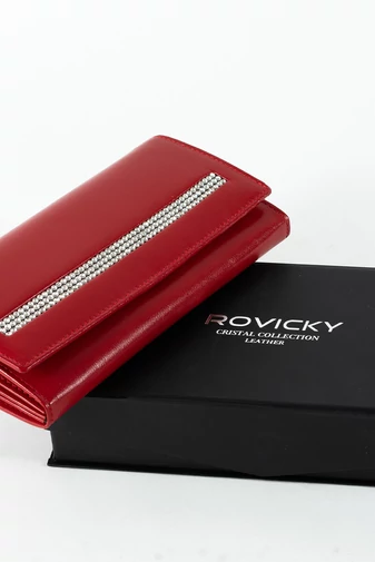 ROVICKY Dámska červená peňaženka z pravej kože zdobená kamienkami