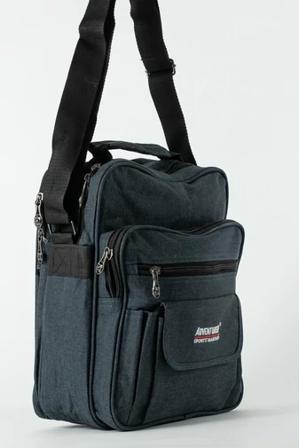 Adventurer Modrá plátenná Pánska crossbody taška s mnohými vreckami