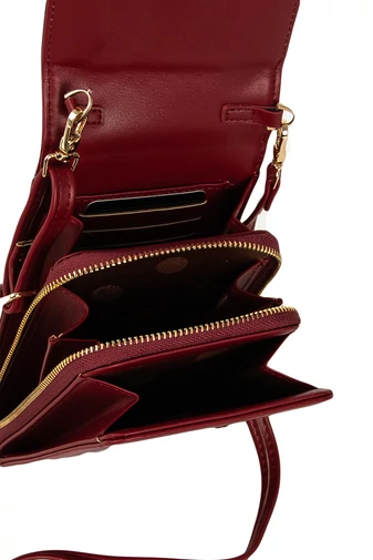 Červená malá crossbody kabelka, so štýlom peňaženky
