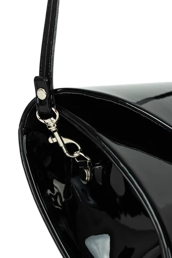 Prestige elegantná čierna taška cez rameno s patentom, rozmery 24 cm x 15 cm x 5 cm