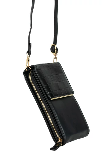 Čierna malá crossbody kabelka, so štýlom peňaženky