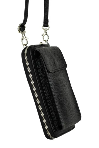 Čierná Crossbody kabelka/peňaženka z pravej kože