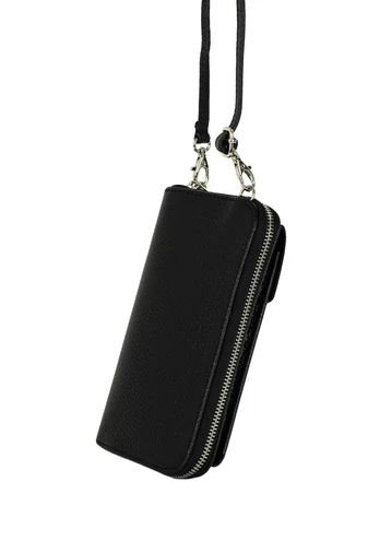 Čierná Crossbody kabelka/peňaženka z pravej kože