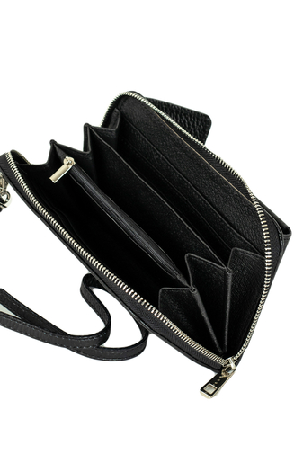 Čierná Crossbody kabelka/peňaženka z pravej kože