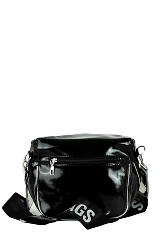 D.D.DAS Čierna moderná crossbody kabelka z umelej kože s nápisom