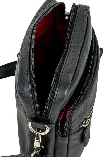 Veľká čierna crossbody kabelka, prémiovej kvality z prírodnej kože