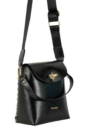 Prestige čierna elegantná crossbody kabelka z ekokože