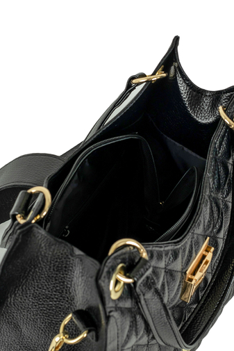 Prestige čierna taška na rameno/kabelka vyrobená z prémiovej kvalitnej ekokože