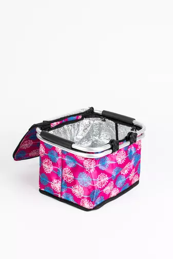 Ružový tepelne izolačný nákupný košík s kvetmi