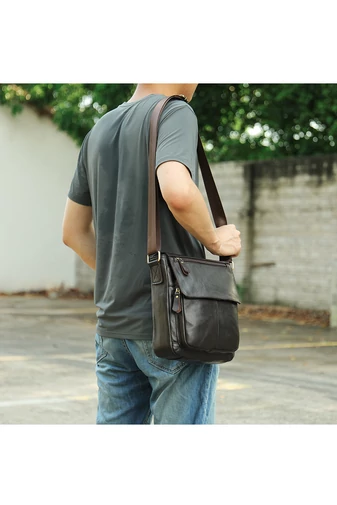 Pánska hnedá crossbody taška z pravej kože Prémiová kvalita Veľkosť (28*22*6cm) Bonluo