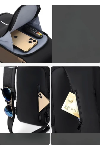 Bonluo zlato/modrá crossbody taška z imitácie kože s bezpečnostným zámkom (33*19*9cm)
