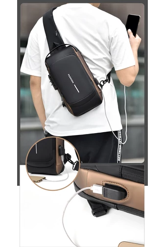 Bonluo zlato/modrá crossbody taška z imitácie kože s bezpečnostným zámkom (33*19*9cm)