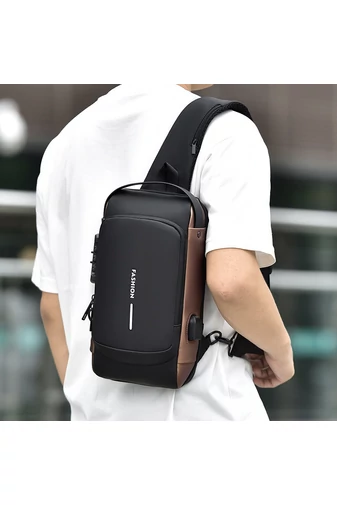 Bonluo zlato/modrá crossbody taška z imitácie kože s bezpečnostným zámkom (33*19*9cm)