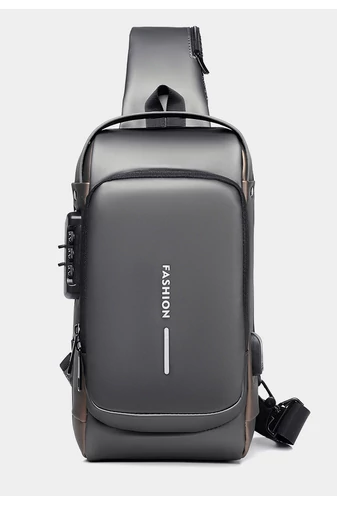 Bonluo sivá/hnedá crossbody kabelka z imitácie kože s bezpečnostným zámkom