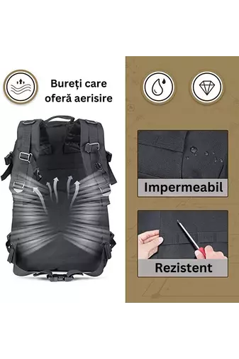 Bonluo čierny vojenský batoh  3v1 s odnímateľnými vreckami, veľkosť (53x38x13cm)