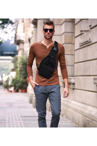 Bonluo čierny pánsky batoh/ crossbody taška  z pevného materiálu (24x22x14cm)