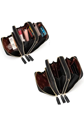 ESLEE čierna mini crossbody kabelka s tromi priehradkami z imitácie kože (19*12*7cm)