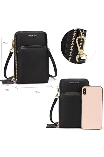 ESLEE čierna mini crossbody kabelka s tromi priehradkami z imitácie kože (19*12*7cm)