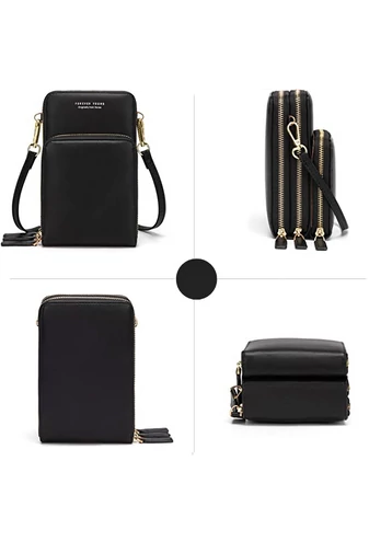 ESLEE čierna mini crossbody kabelka s tromi priehradkami z imitácie kože (19*12*7cm)