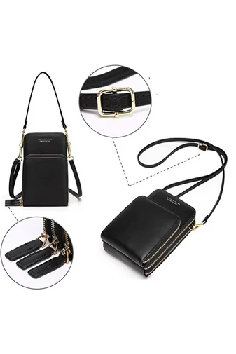 ESLEE čierna mini crossbody kabelka s tromi priehradkami z imitácie kože (19*12*7cm)