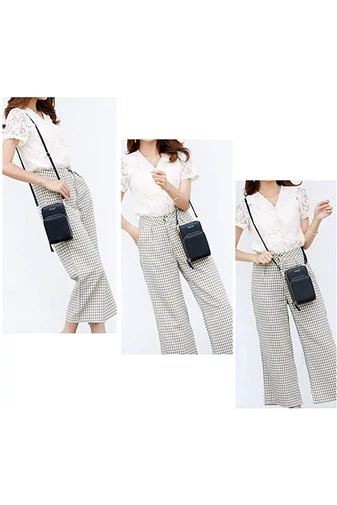 ESLEE čierna mini crossbody kabelka s tromi priehradkami z imitácie kože (19*12*7cm)