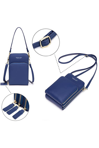 ESLEE modrá crossbody kabelka s tromi priehradkami z imitácie kože