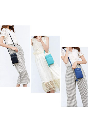 ESLEE modrá crossbody kabelka s tromi priehradkami z imitácie kože