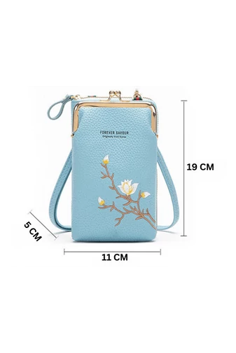 Bonluo malá Crossbody kabelka/ Peňaženka s vyšívanými čerešňovými kvetmi, umelá koža, Veľkosť 19*11*5cm