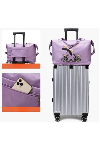 Bonluo Čierna Rozšíriteľná cestovná taška s vyšívaným vzorom Veľkosťou Wizzair (40*30*20 cm)