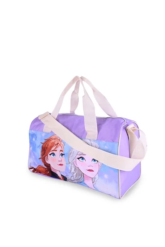 Fialová Športová taška pre deti s rozprávkovým motívom Elsa a Anna, veľkosť 22*37*17cm