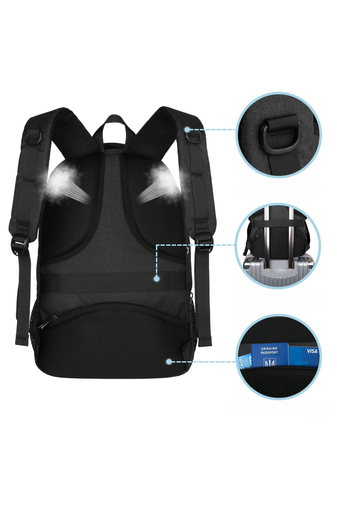 Čierny vodotesný batoh prémiovej kvality s USB priestorom a pripevnením na kufor(46*32*6cm) Bonluo