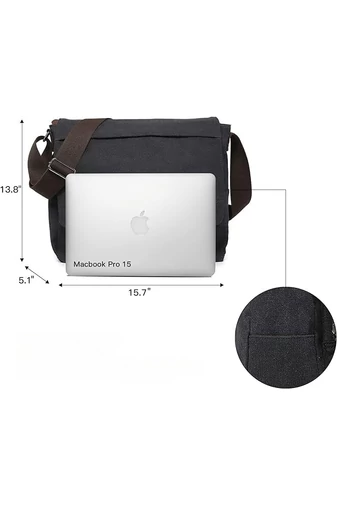 Bonluo Čierna pánska plátenná crossbody taška (40 x 35 x 13 cm)