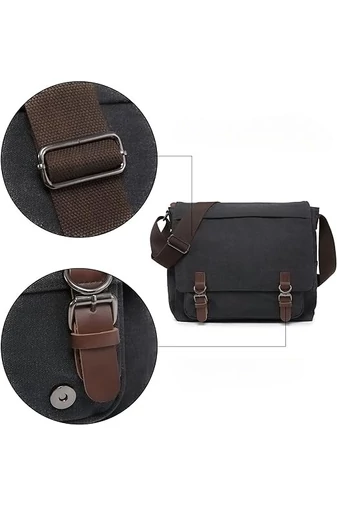 Bonluo Čierna pánska plátenná crossbody taška (40 x 35 x 13 cm)