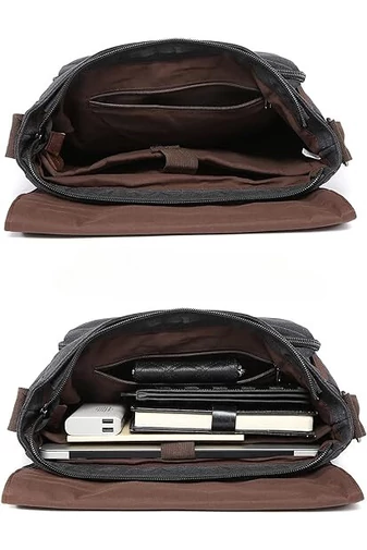 Bonluo Čierna pánska plátenná crossbody taška (40 x 35 x 13 cm)