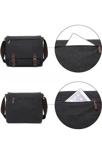 Bonluo Čierna pánska plátenná crossbody taška (40 x 35 x 13 cm)