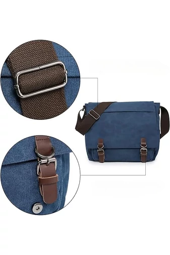 Bonluo Tmavomodrá pánska plátenná crossbody taška (40 x 35 x 13 cm)