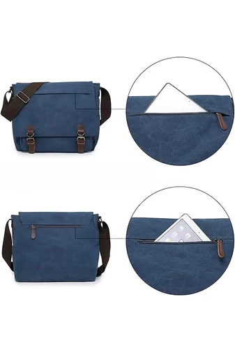 Bonluo Tmavomodrá pánska plátenná crossbody taška (40 x 35 x 13 cm)