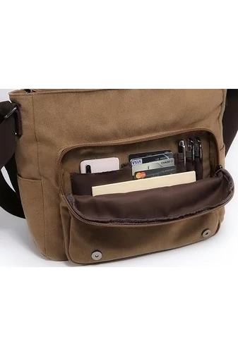 Bonluo Hnedá pánska plátenná crossbody taška (40 x 35 x 13 cm)
