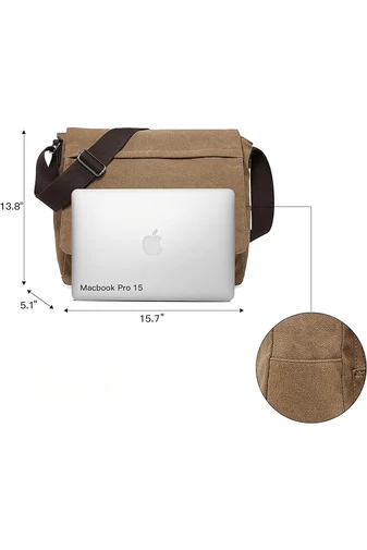 Bonluo Hnedá pánska plátenná crossbody taška (40 x 35 x 13 cm)